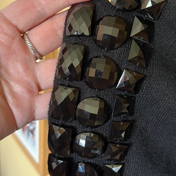 TRINA TURK Size Medium Crop Cardigan Black Gemstones Trim Cashmere Cotton $249 - Picture 16 of 16